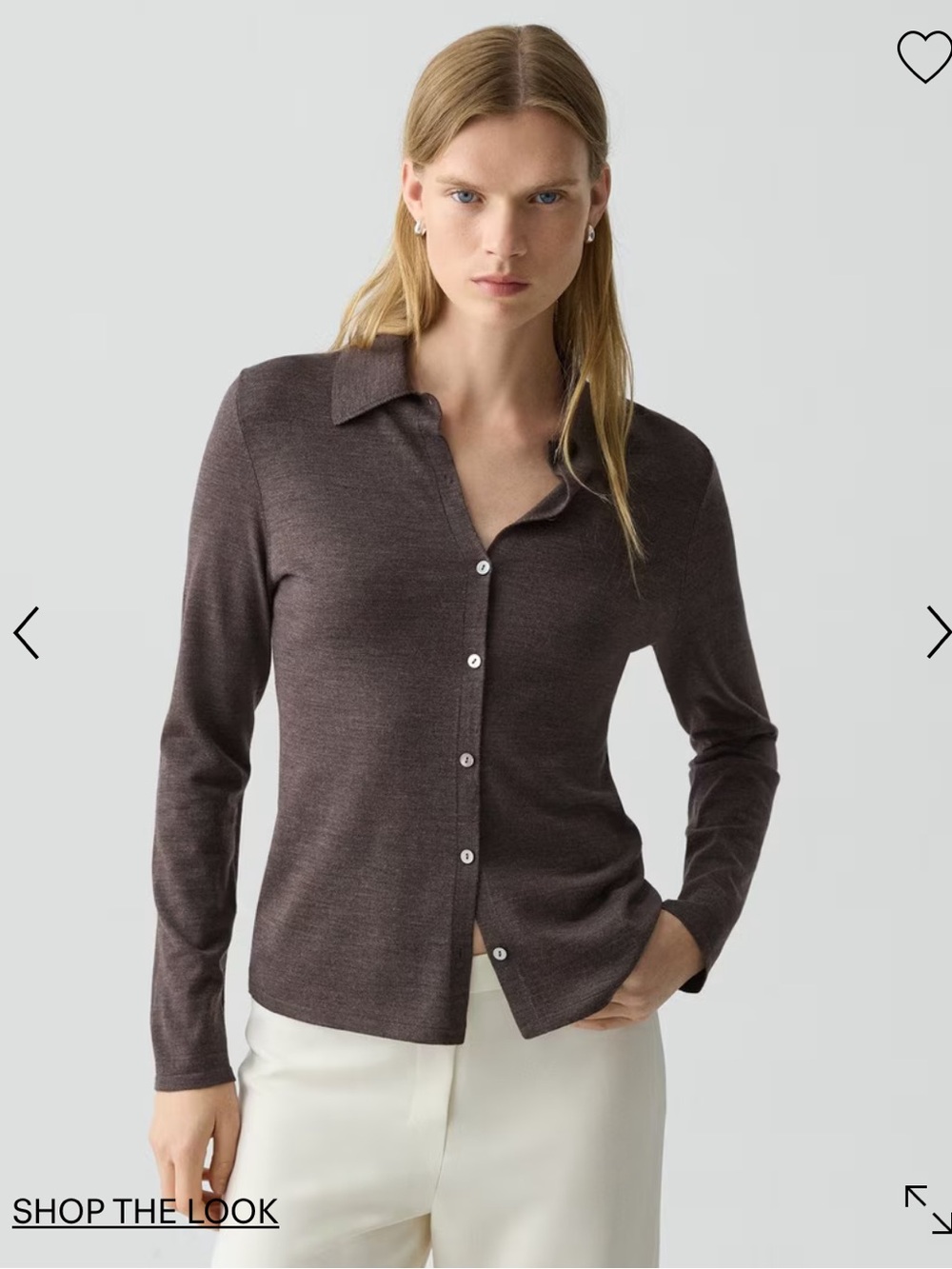 100% Merino Wool Theory Grey Button-Front Shirt